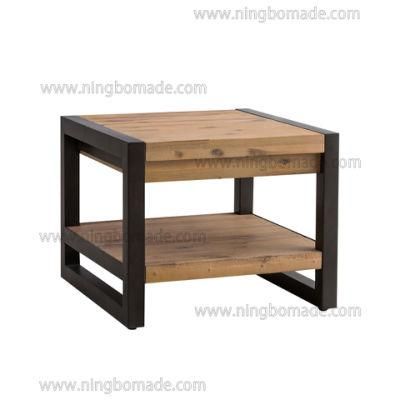 Industrial Vintage Furniture Matt Black Iron Natural Fir Wood Corner Table