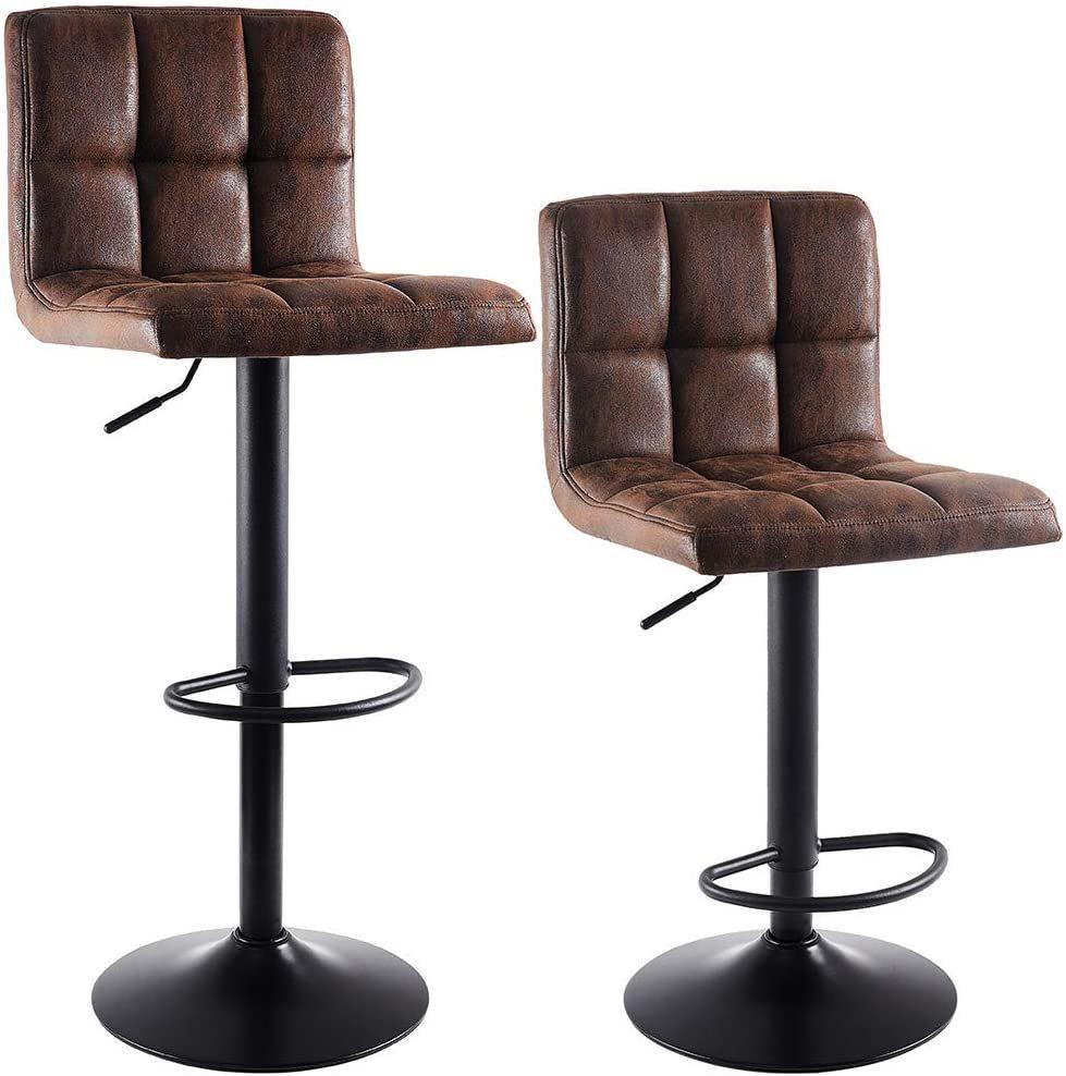 Modern Unique Retro PU Leather Cowboy Fabric Bar Stool Adjustable Height High Back Rotatable Swivel Bar Chair for Sale