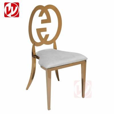Stackable Hotel Banquet Gold Stainless Steel Wedding Chair with White Leather for Sale