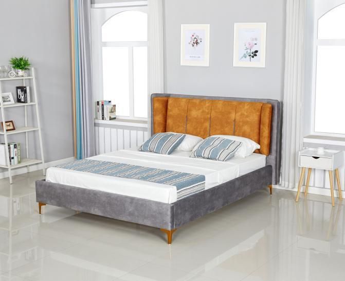 Home Bedroom Furniture Fabric Plywood Frame Bed with Decorative Button