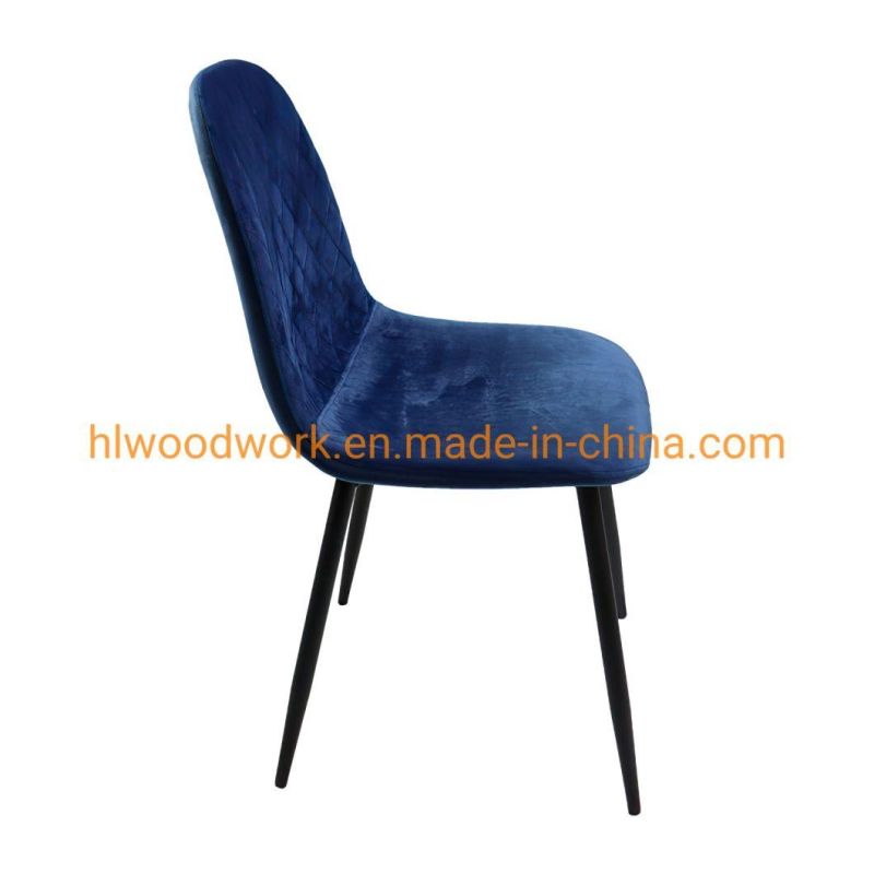 High Quality Chaise Salon De Beaute Modern Luxury Restaurant Banquet High Back Silver Stainless Steel Leg Velvet/Leather Dining Armless Chair Blue