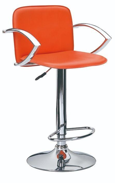 Orange Color Bar Stool with Armrest Chrome Base