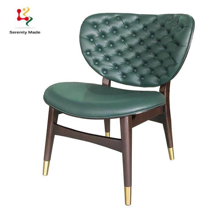 Modern High End Furniture Living Room Hotel Lounge Chesterfield Button Tufted PU Leather Wooden Legs Seat Dining Chair