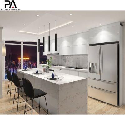 Wholesale Linear Style Custom Design High Gloss White Lacquer Kitchen Cabinets