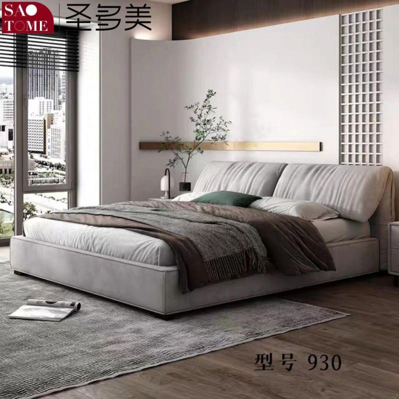 Modern Solid Wooden Home Bedroom Hotel Furniture Leather Double King Bed