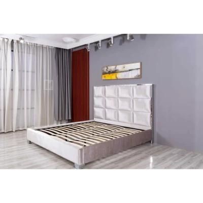 Huayang Luxury Modern Hotel Bedroom Furniture King Size Double Fabric Leather Bed Frame Fabric Bed