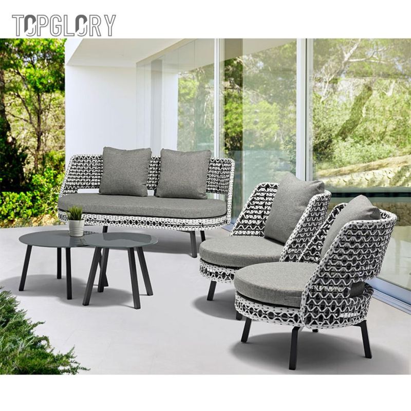 Home Garden Patio PE Rattan Weaving Outdoor Polyester Cloth Sofa Set with Seat Cushion and Pillow