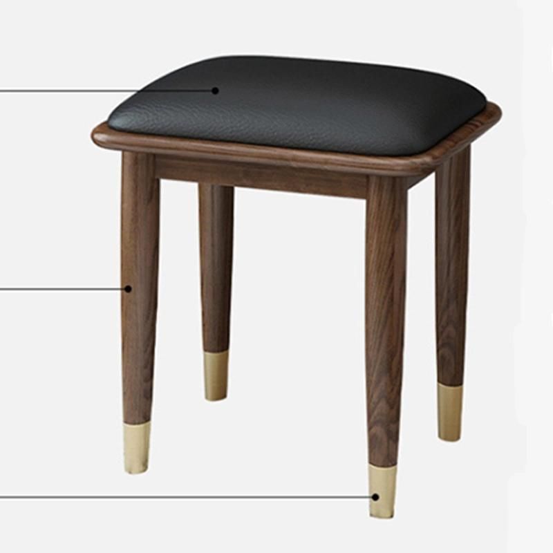 Solid Wood Nordic Japanese Style Ash Wood Dressing Stool Modern Bedroom Walnut Color Leather Art Household Makeup Stool Light Luxury Furniture 0026