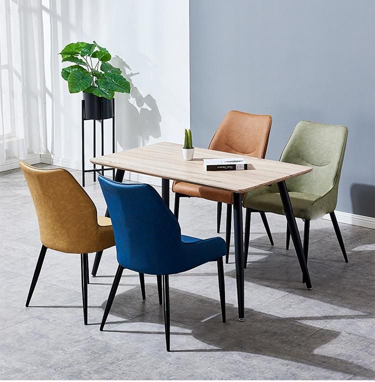 Restaurant Home Furniture Blue PU Leather Dining Chair with Metal Legs