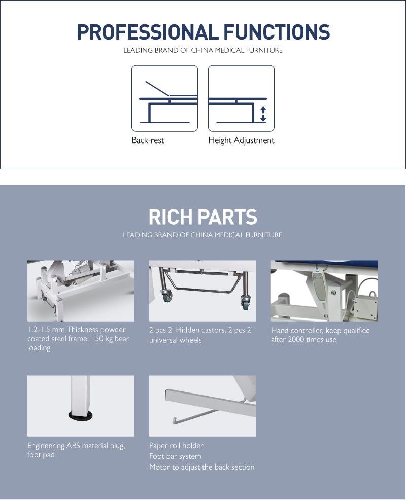 X26 Factory Metal 2 Function Adjustable Medical Couch Bed Clinic Patient Folding Electric Hospital Examination Table