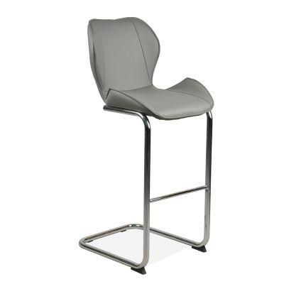 Modern Home Kitchen Counter Grey PU Leather Upholstered Metal Frame Bar Stool Chairs