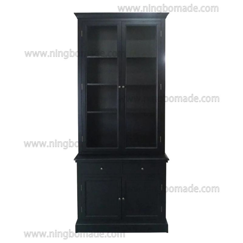 Classic Contemporary Interiors Furniture White/Black Poplar Wood 2 Glass Doors Cupboard Base Cabinet