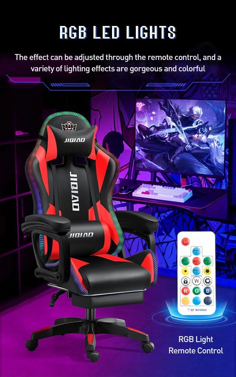 High Quality Executive Swivel Reclining Gamer Office LED Light Computer PU Leather RGB Gaming Chair with Footrest and Massage