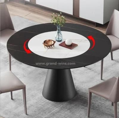 Italian Small Family Round Revolving Rock Plate Dining Table
