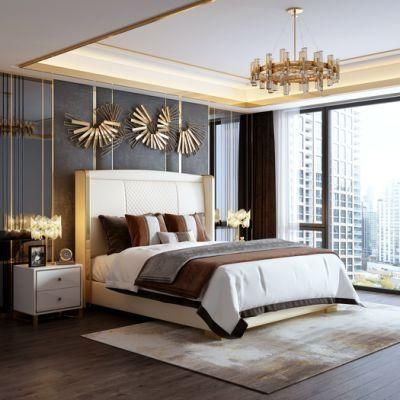 Modern Home Luxury Leather Metal Wooden Frame King Bed for Bedroom Furniture