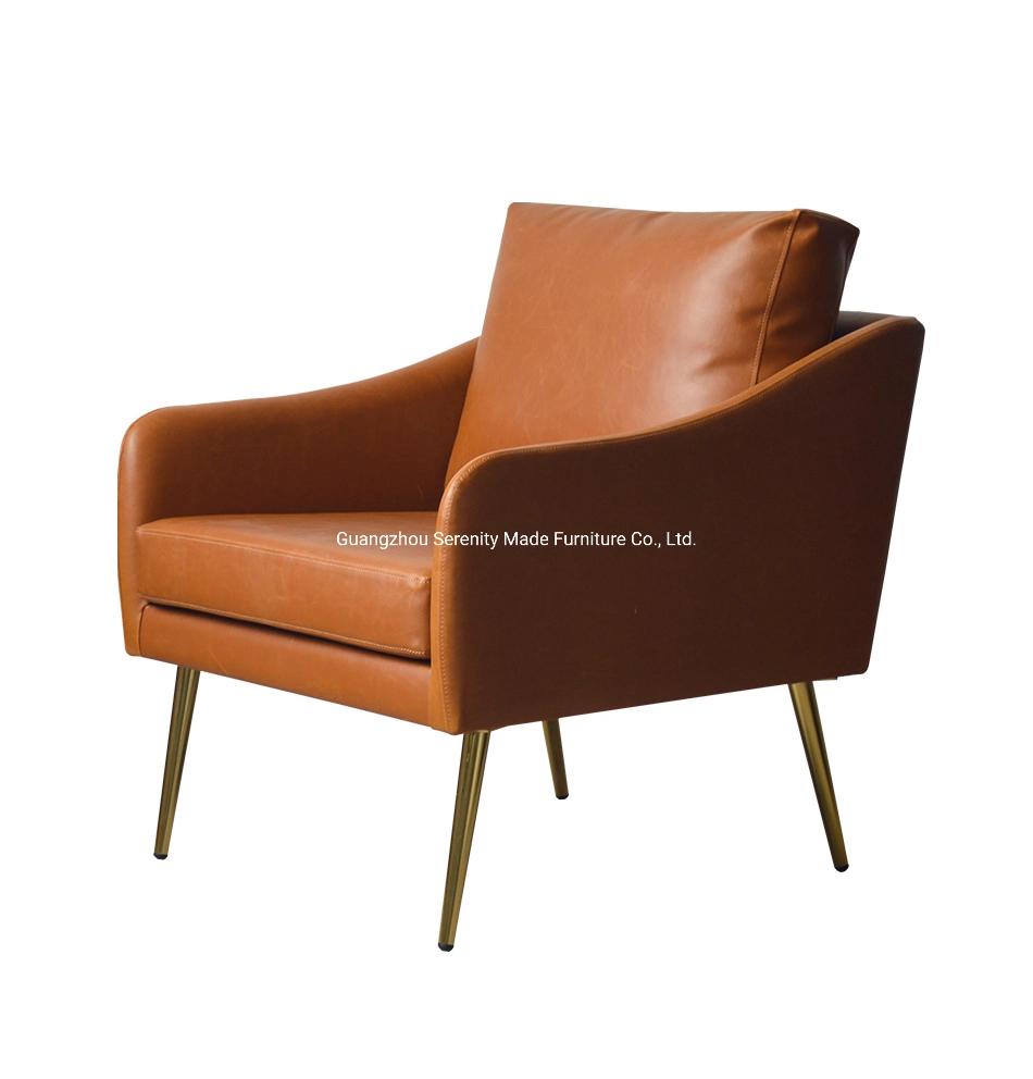 Modern Living Room Leather Lounge Arrmchair with Brass Legs