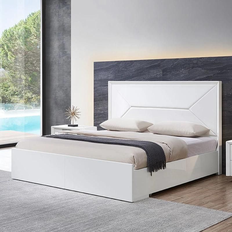 Nova Hot Sale Bedroom Furniture Full Size Queen High Headboard Leather Beds with Storage Pull-out Drawers