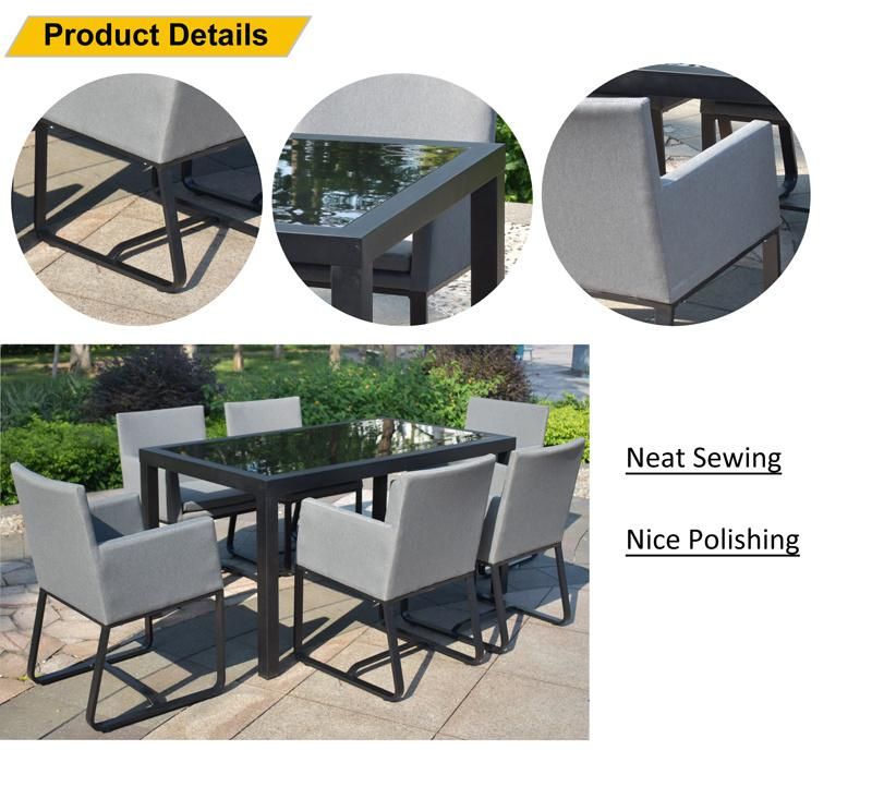 Chinese Modern Home Outdoor Garden Fabric Chair Retangular Table Restaurant Dining Furniture