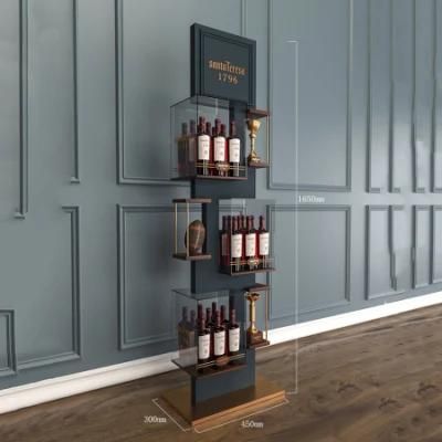 Custom Exquisite Red Wine Floor Stand Retail Wooden Bottled Champage Display Rack