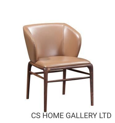 Modern Furniture Living Room Hotel Restaurant Leather Dining Chair Walnut Wood Dining Chair