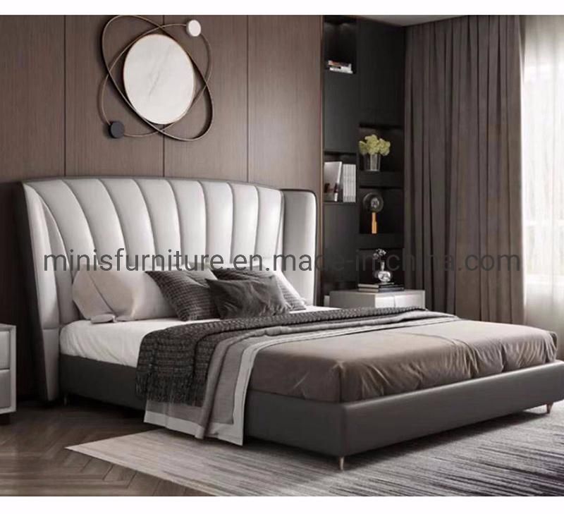 (MN-MB112) Modern Good Bedroom Furniture Grey Leather Bed with Bedside Tables and Bench