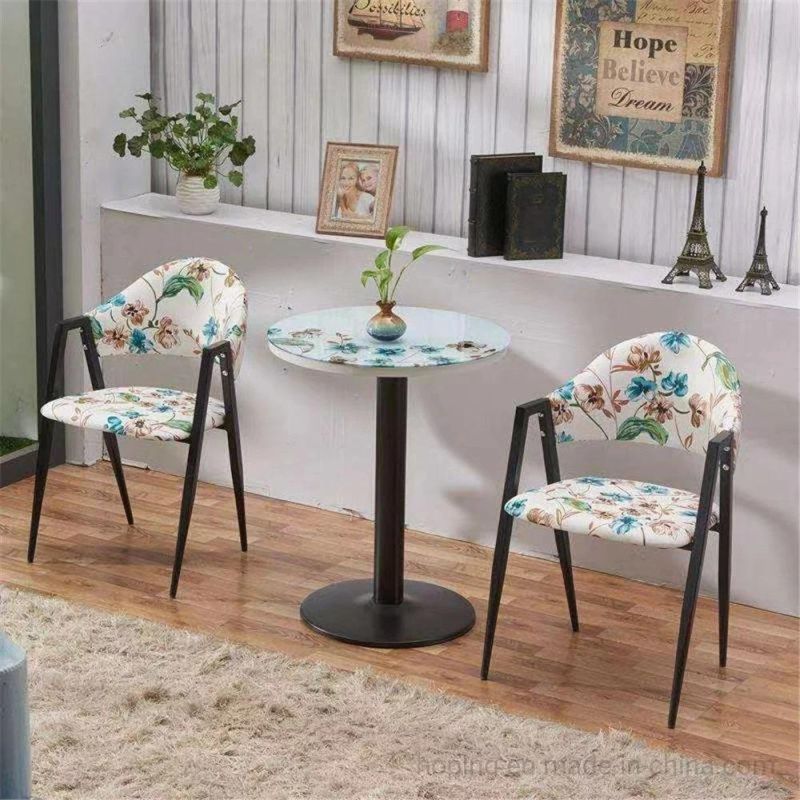 Two Layer Glass Top Dining Table PU Leather Chair Coffee House Square Round Shape Table Set with 4 Chairs