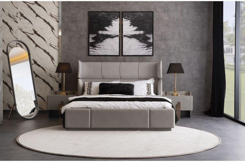 Nova Modern High Gloss Bedroom Furniture High Back Artificial Leather Upholstered King Bed