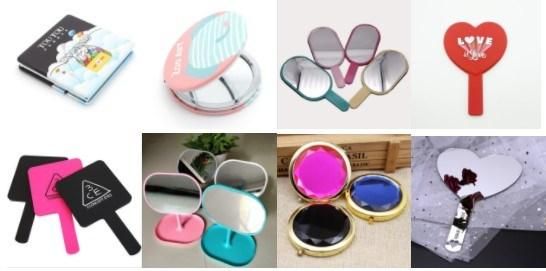 Promotional Foldable Round Shaped PU Leather Makeup Mirror Cosmetic Compact Pocket Mirror