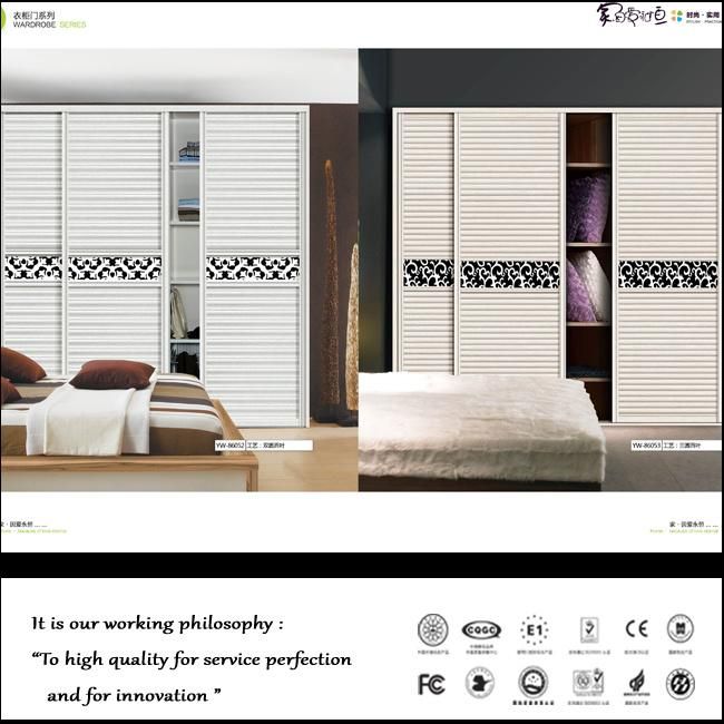 Modern PVC Sliding Door Bedroom Wardrobe with Carving