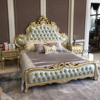 (MN-MB105) Home Furniture European Style Bedroom Luxury Leather Wooden Bed