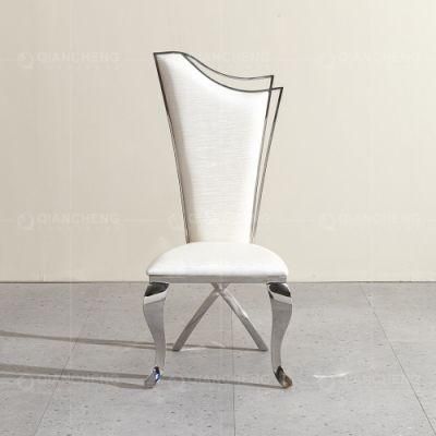 Shining Stainless Steel Silver Legs Leather Fabric Party Event Dining Chair