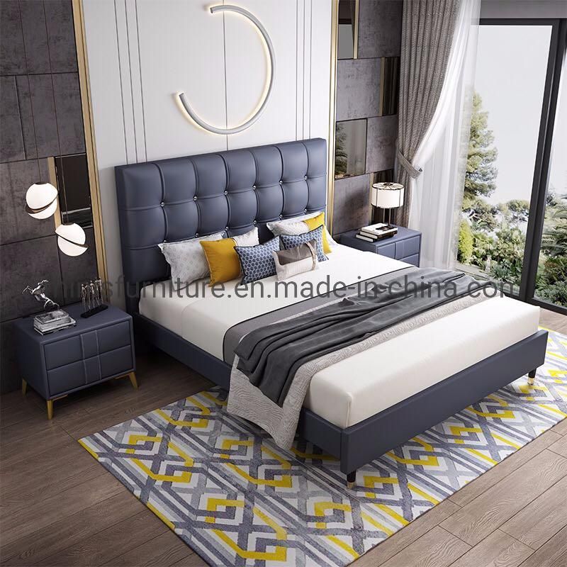 (MN-HB709) Hotel Home Bedroom Luxury High Back Gold Frame Leather Bed Furniture