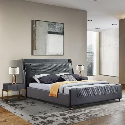 OEM/ODM Platform Bed Room Funirure Upholstered PU Leather King Size Bed