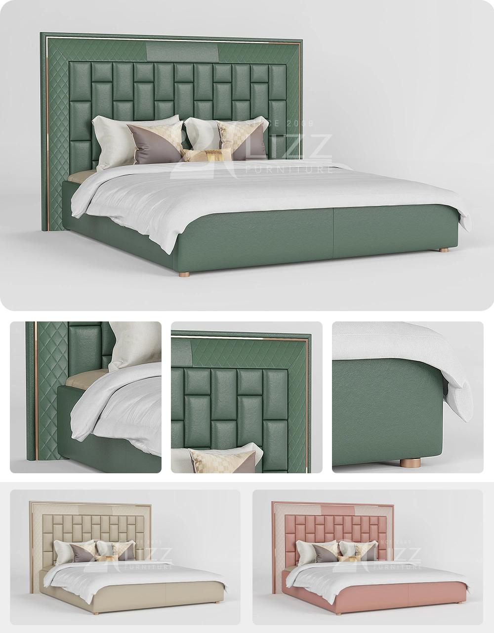 Latest Modern Design Home Hotel Furniture Bedroom Set High Headboard Leather Bed