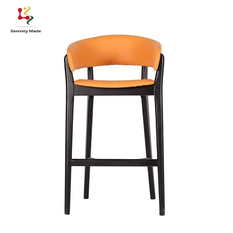 Commercial Luxury Furniture Restaurand Cafe Wooden Frame PU Leather Velvet Upholstered Seat and Backrest Bar Stool