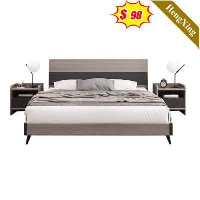 Modern Living Room Bedroom Furniture Hotel Wood Upholstery Fabric King Bed Set with Stable Base Leather Headboard
