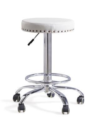 New White PU Leather Round Seat Medical Assistant Dental Chair with Foot Ring