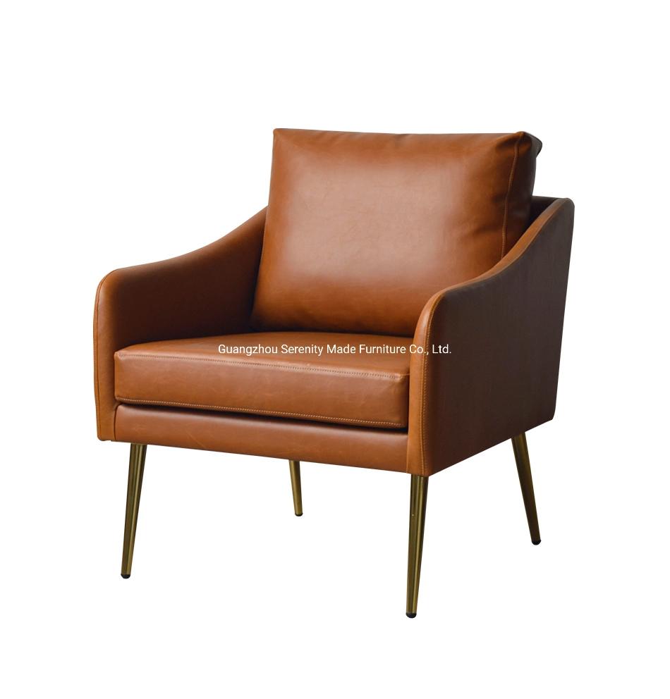 Modern Living Room Leather Lounge Arrmchair with Brass Legs