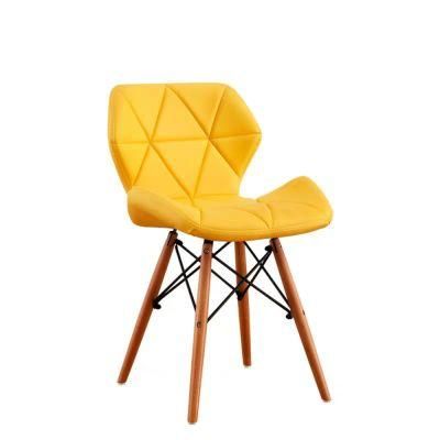 Nordic Restaurant PU Leather Upholstered Dining Chair Solid Wood Legs Yellow Leather Chair Living Room Chair