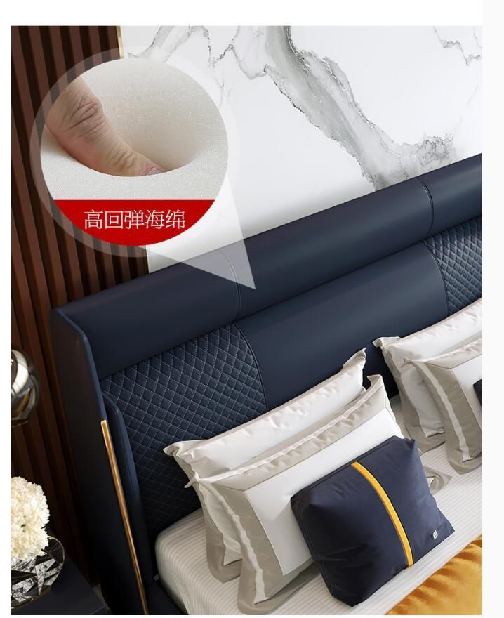 Modern Blue High-Grade Leather Sofa Bed Furniture