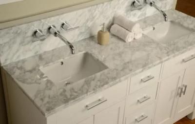 Fantastic Good Price Quality Calacatta White Quartz Marble Stone Stairs and Vanity Top