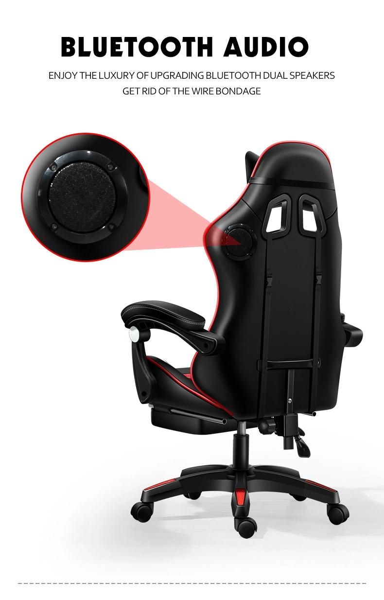 CE Approval Anji Cheap PU Leather Reclining Speaker Gaming Chair Adjustable RGB Silla Gamer with Foot Rest