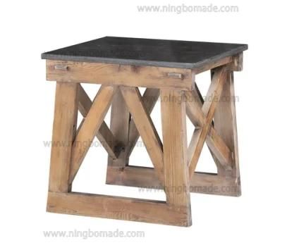 Antique Vintage Industrial Furniture Natural Reclaimed Fir Wood Antique Black Stone Corner Table