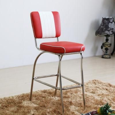 (SP-BS424) Vintage Red Leather Upholstered American Retro Bar Chair