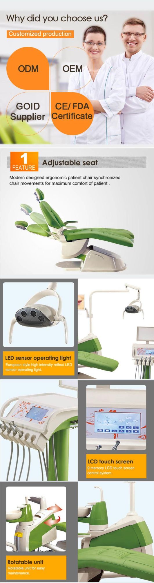 Rotatable Dental Unit Ce Approved Riunito Odontoiatrico/Dental Laboratory Supplies/Vintage Dentist Chair