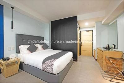 Resort Hotel Apartment Bedroom Furniture Single Queen Size Bed with Leather Buckle Headboard for Vocation &amp; Holidays
