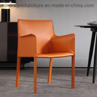 Modern Home Furniture Leather Steel Frame Dining Chair with Arm