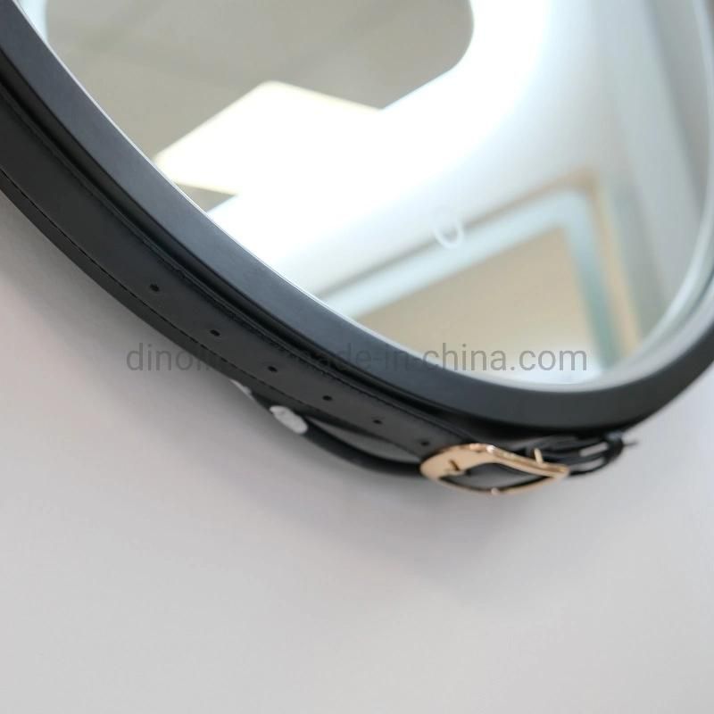 Modern Round Bathroom Mirror Wall Decoration Vanity Illuminated LED Mirror Defogger with Leather/PU Belt