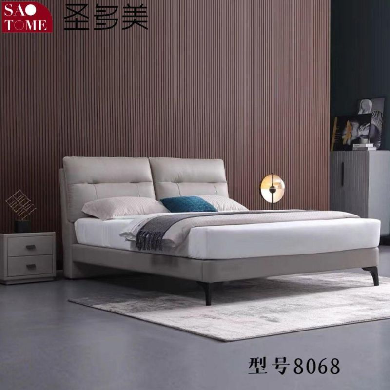Modern Bedroom Furniture Dark Grey and Orange Leather Double Bed