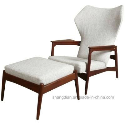 Simple Solid Wood Legs Wing Back Lounge Chair with Ottoman (ST0049)